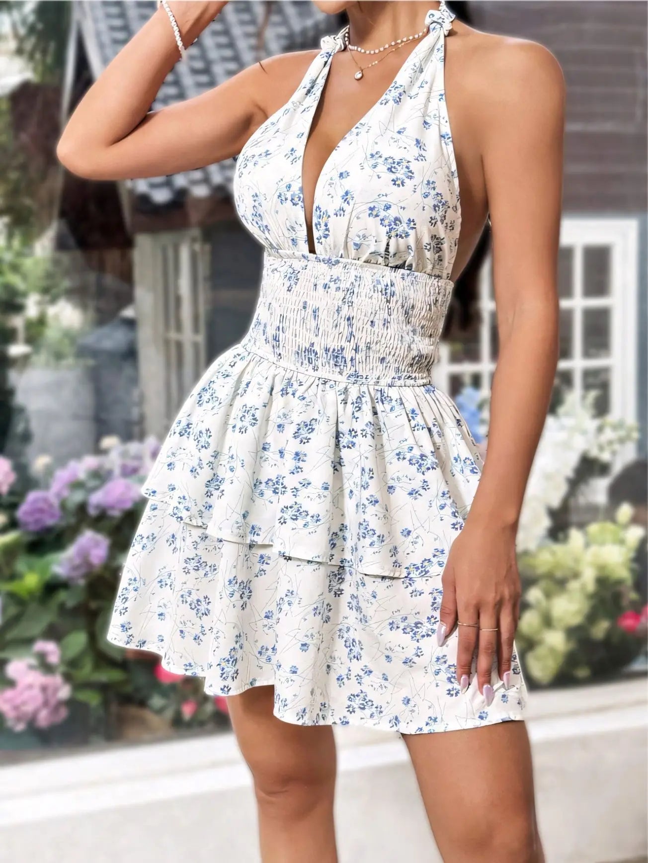 Blooming Halter Mini Dress