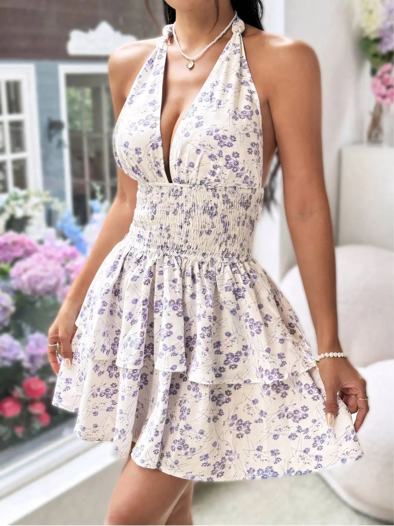 Blooming Halter Mini Dress
